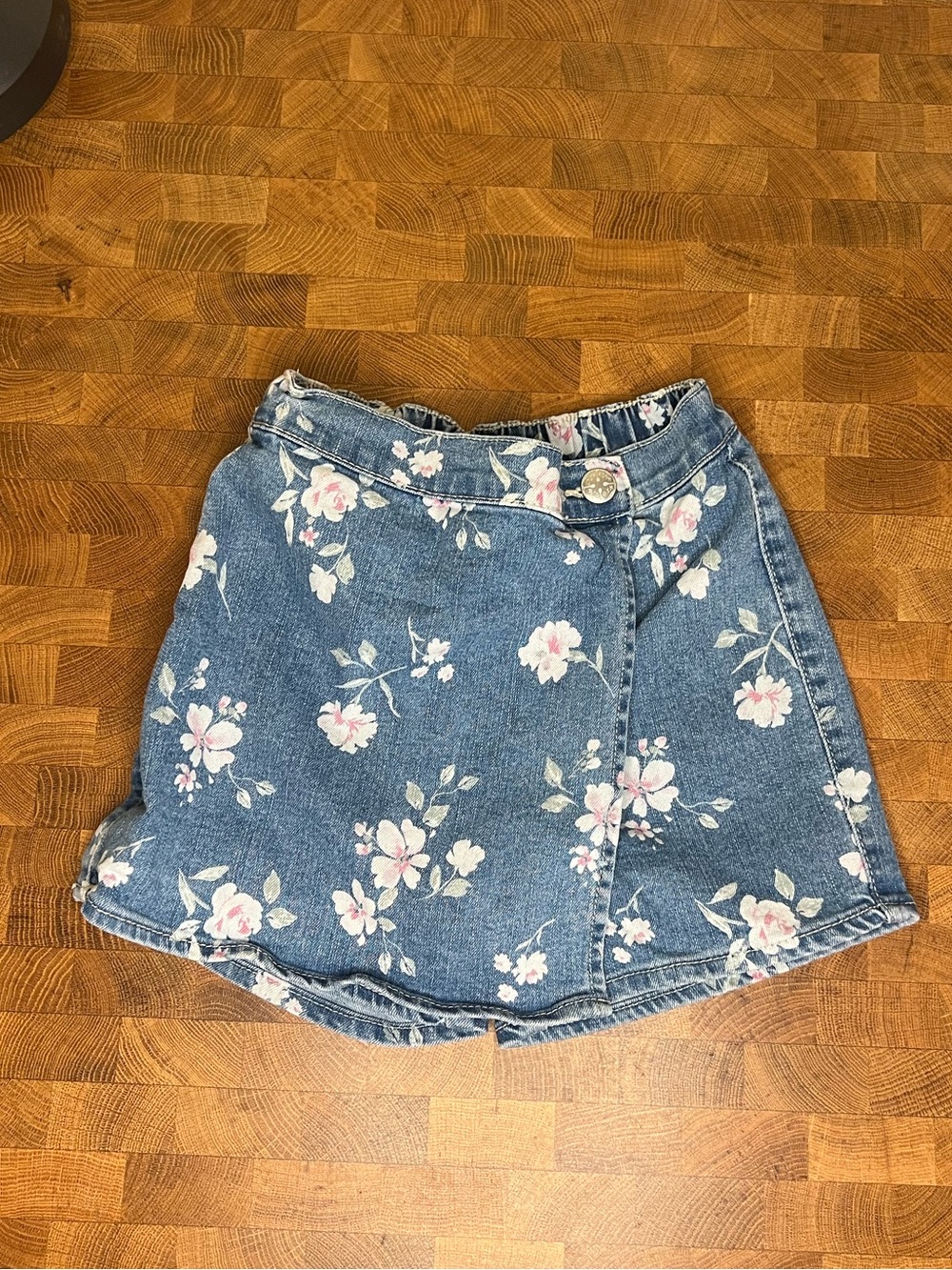 Floral Print Denim Wrap Skort
